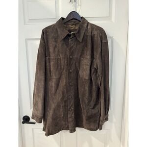 brown suede leather shirt jacket with lining By Solitude Mens Size 2XL Chocolate